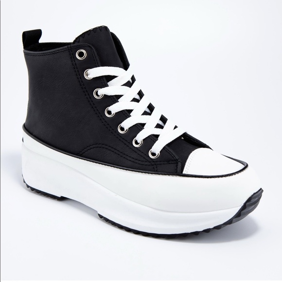 Black High Top Lace Up Platform Sneaker - Picture 3 of 11